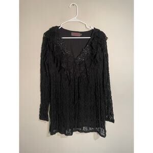 My Pretty Angel Black Lace Beaded Tunic Vampire Whimsy Goth Size Large